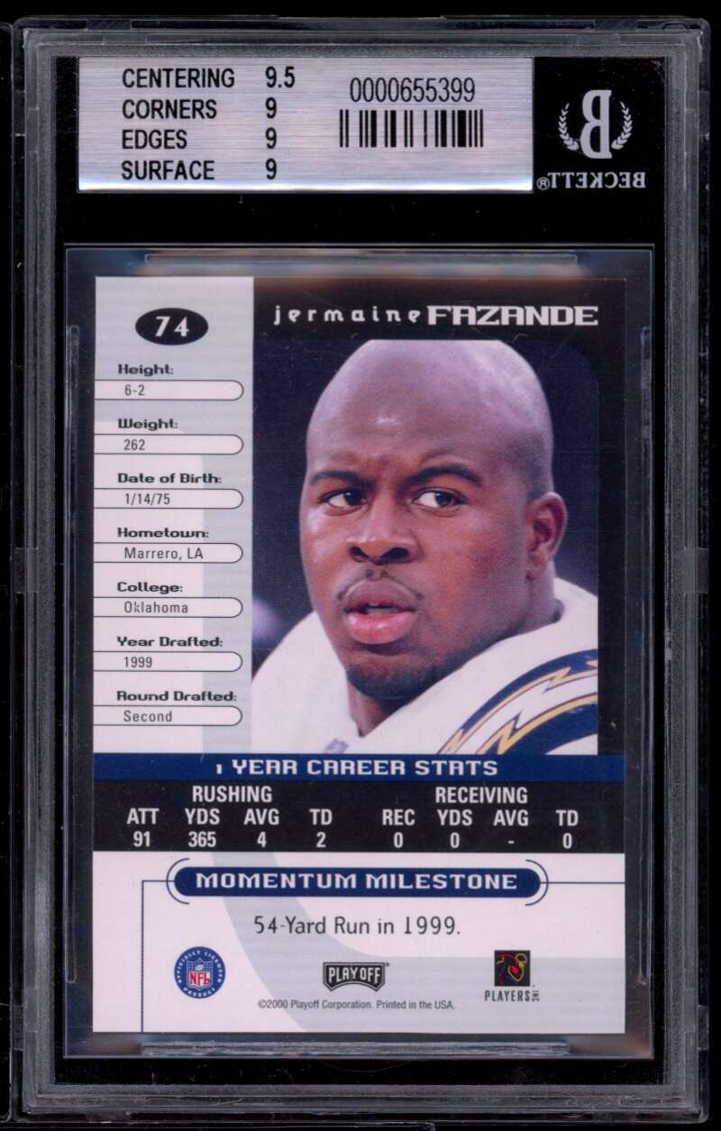 Jermaine Fazande Card 2000 Playoff Momentum #74 BGS 9 (9.5 9 9 9) Image 2