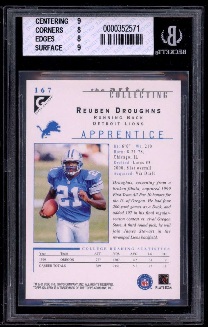 Reuben Droughns Rookie Card 2000 Topps Gallery #167 BGS 8 (9 8 8 9) Image 2