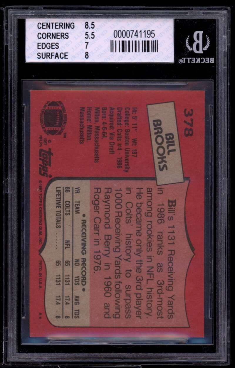 Bill Brooks Rookie Card 1987 Topps #378 BGS 6 (8.5 5.5 7 8) Image 2