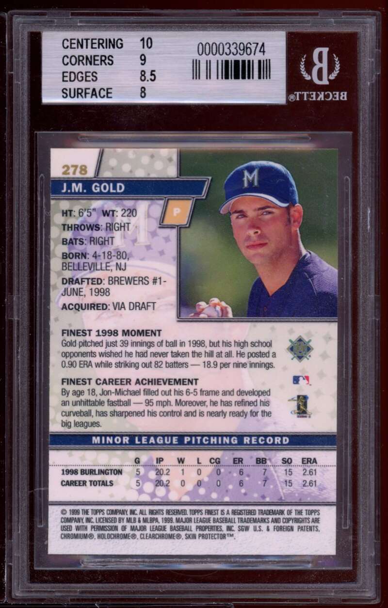 J.M. Gold Rookie Card 1999 Finest #278 BGS 8.5 (10 9 8.5 8) Image 2