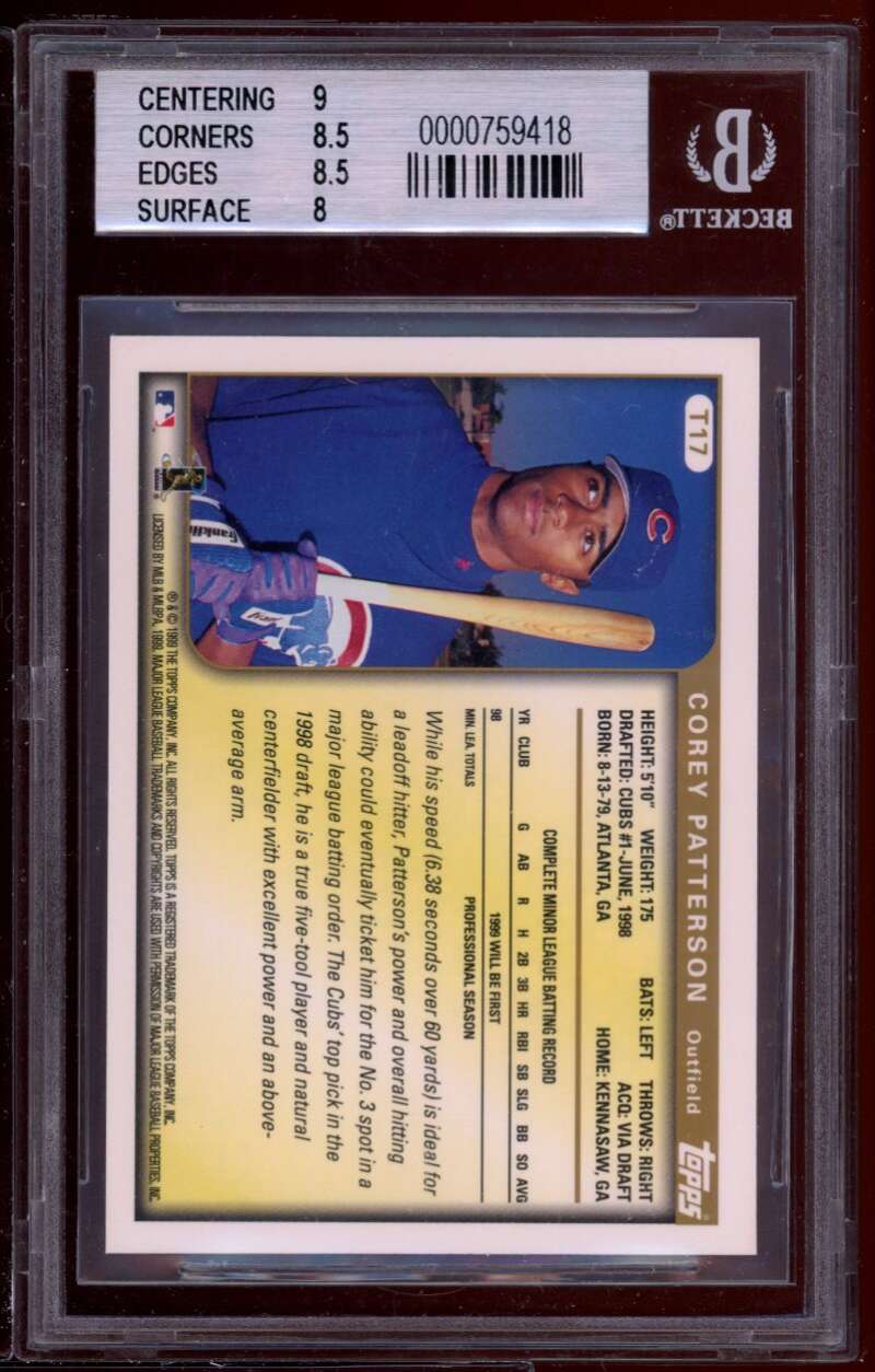 Correy Patterson Rookie Card 1999 Topps Traded #t17 BGS 8.5 (9 8.5 8.5 8) Image 2