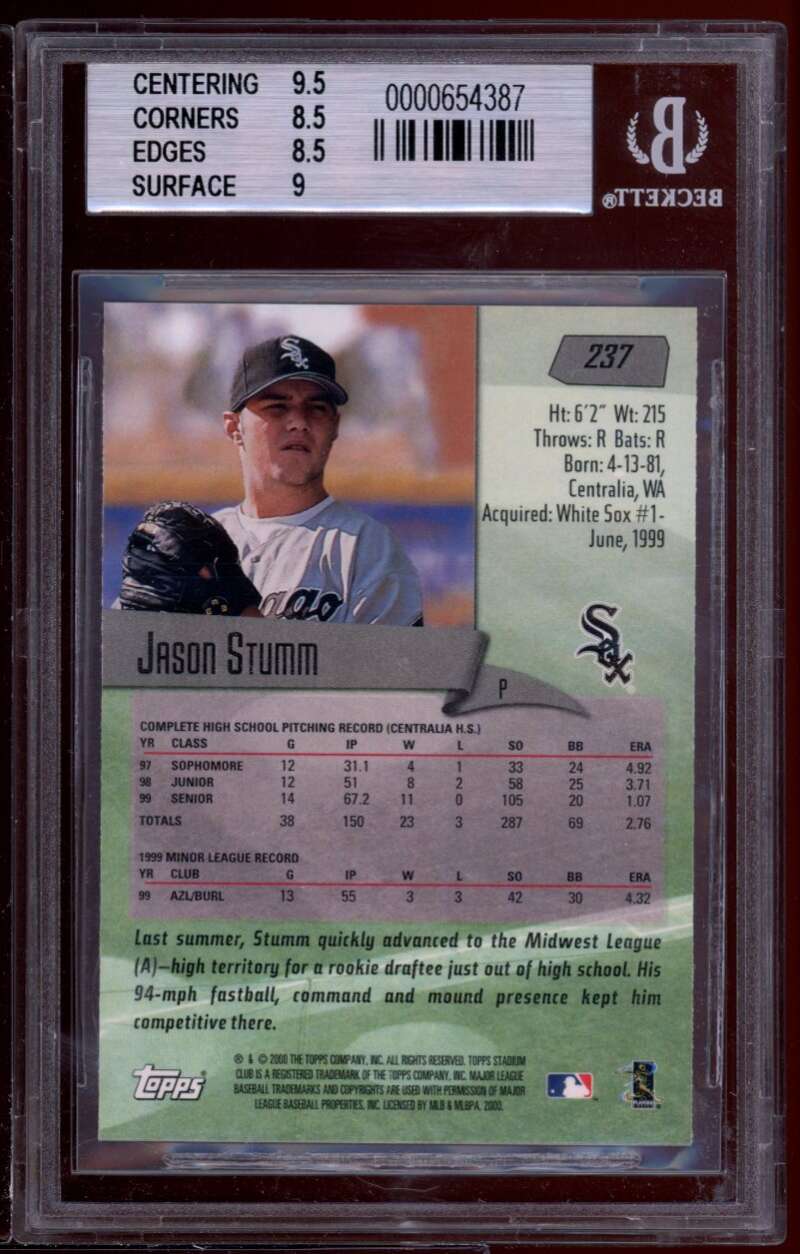 Jason Stumm Rookie Card 2000 Stadium Club #237 BGS 8.5 (9.5 8.5 8.5 9) Image 2