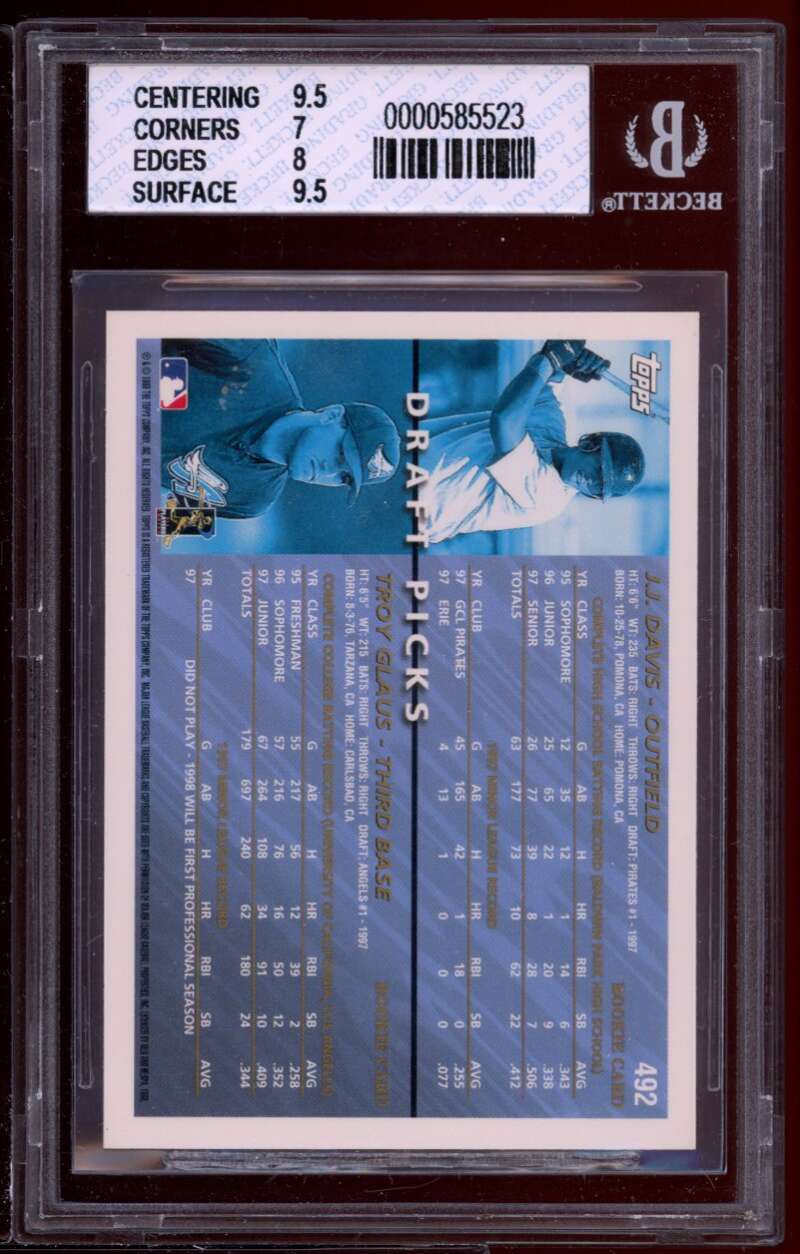 Troy Glaus Rookie Card 1998 Topps #492 BGS 7.5 (9.5 7 8 9.5) Image 2