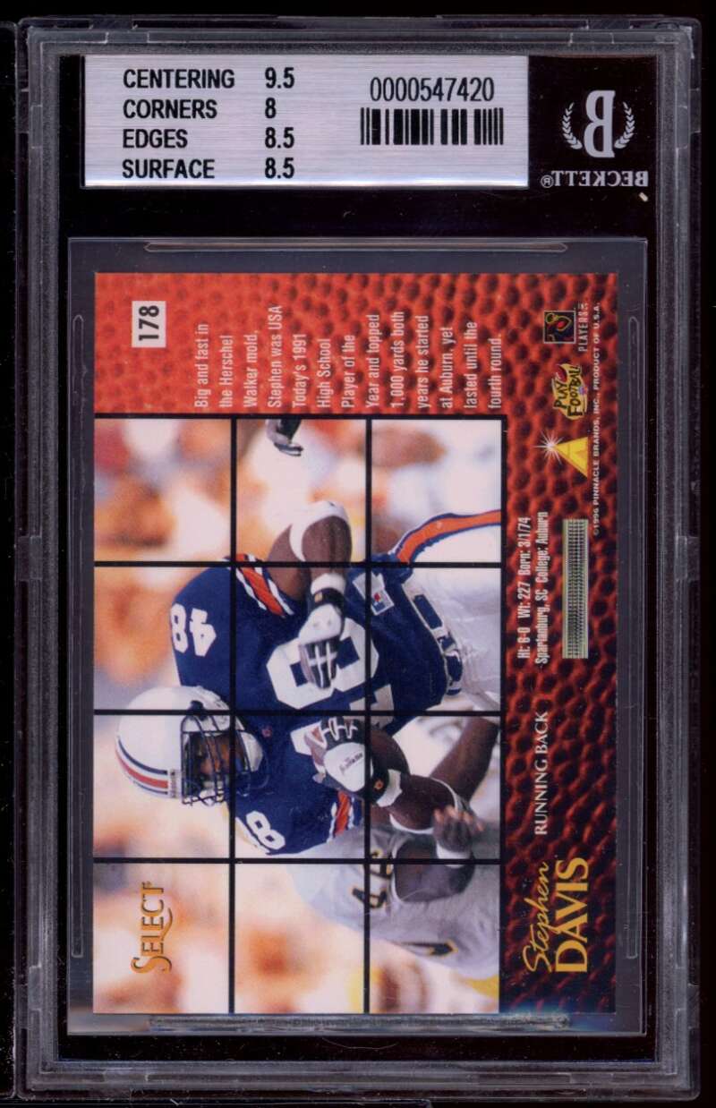 Stephen Davis Rookie Card 1996 Select #178 BGS 8.5 (9.5 8 8.5 8.5) Image 2