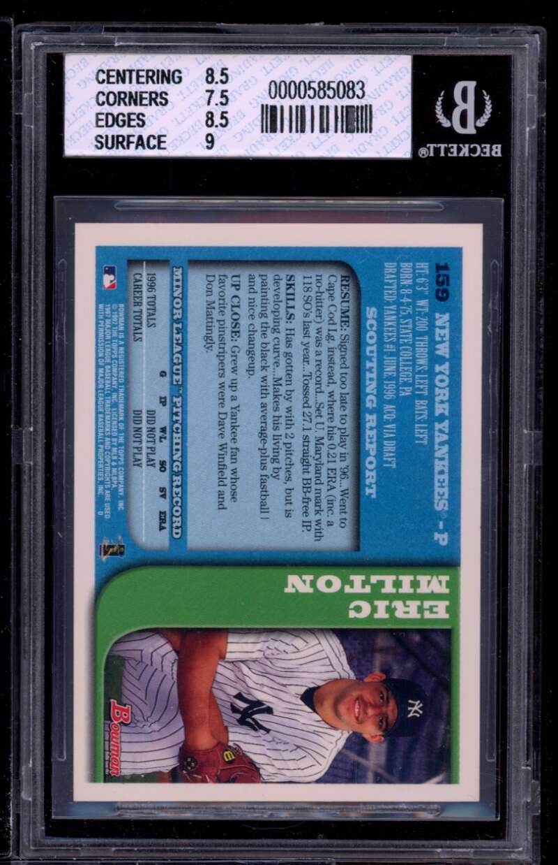 Eric Milton Rookie Card #159 1997 Bowman #159 BGS 8 (8.5 7.5 8.5 9) Image 2