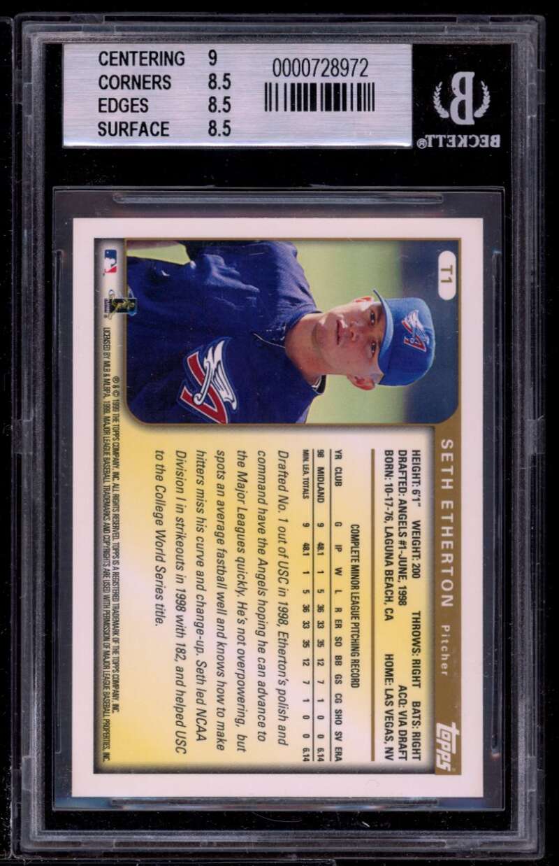 Seth Etherton Rookie Card 1999 Topps Traded #t1 BGS 8.5 (9 8.5 8.5 8.5) Image 2