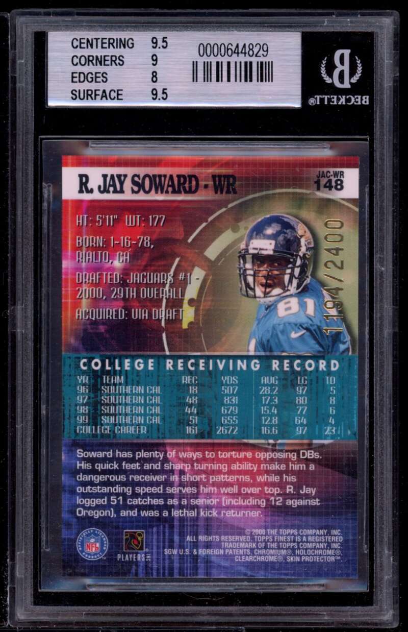 R.Jay Soward Rookie Card 2000 Finest #148 BGS 8.5 (9.5 9 8 9.5) Image 2