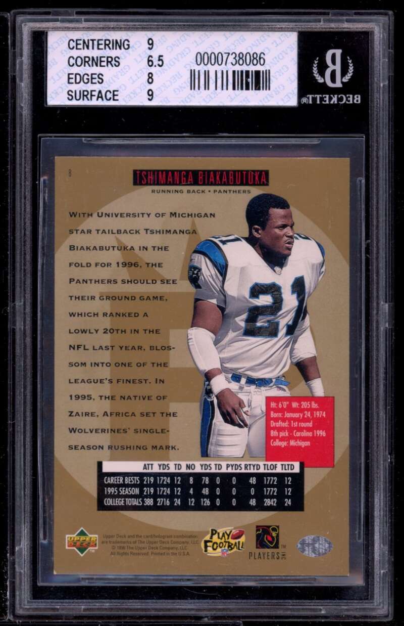 Tim Biakabutuka Rookie Card 1996 SP #8 BGS 7 (9 6.5 8 9) Image 2