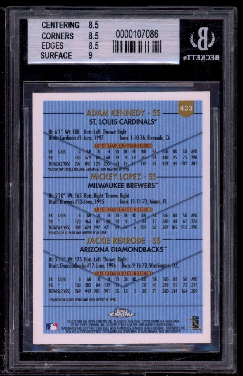 Adam Kennedy Rookie Card 1999 Topps Chrome #433 BGS 8.5 (8.5 8.5 8.5 9) Image 2