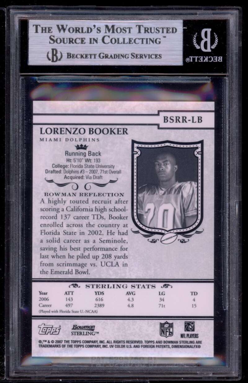 Lorenzo Booker Rookie Card 2007 Bowman Sterling Jersey BGS 9 (8.5 9 9 9) Image 2