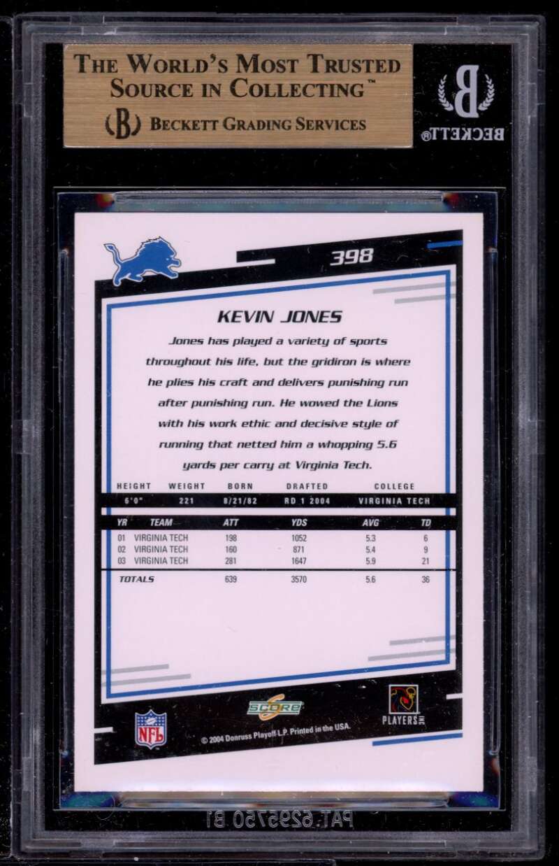 Kevin Jones Rookie Card 2004 Score #398 BGS 9.5 (9 9.5 9.5 9.5) Image 2