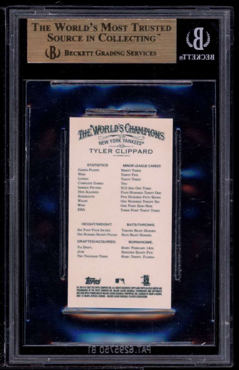 Tyler Clippard Rookie Card 2007 Topps Allen Ginter Minis Black #303 BGS 9.5 Image 2