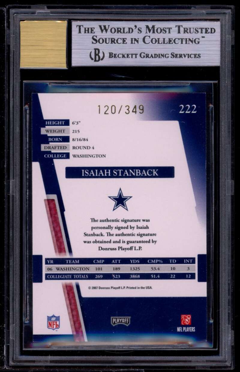 Isaiah Stanback Rookie Card 2007 Absolute Memorabilia #222 BGS 9 (10 8.5 9 9) Image 2