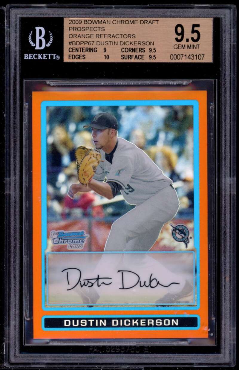 Dustin Dickerson Rookie 2009 Bowman Chrome Orange #67 BGS 9.5 (9 9.5 10 9.5) Image 1