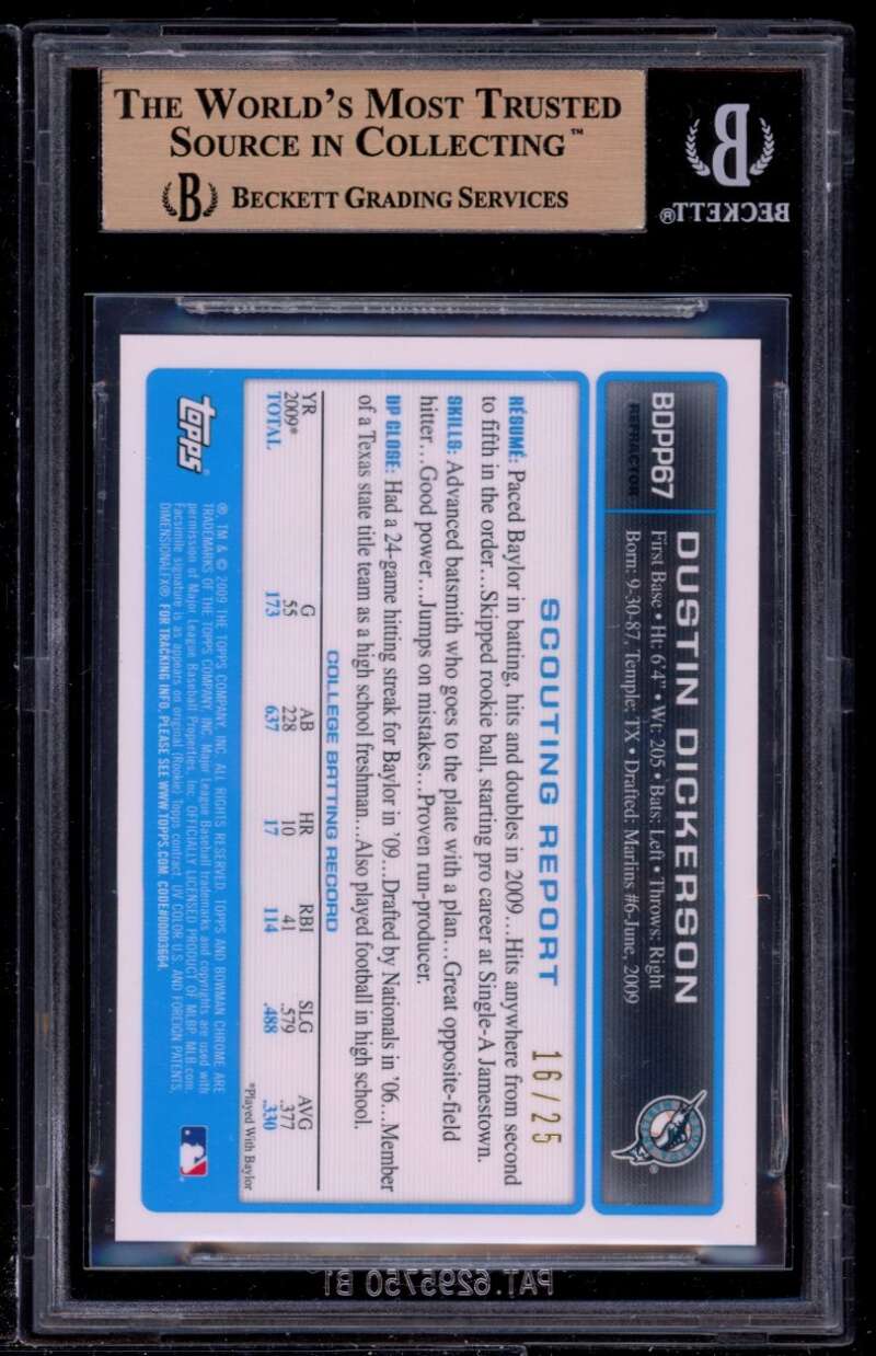 Dustin Dickerson Rookie 2009 Bowman Chrome Orange #67 BGS 9.5 (9 9.5 10 9.5) Image 2