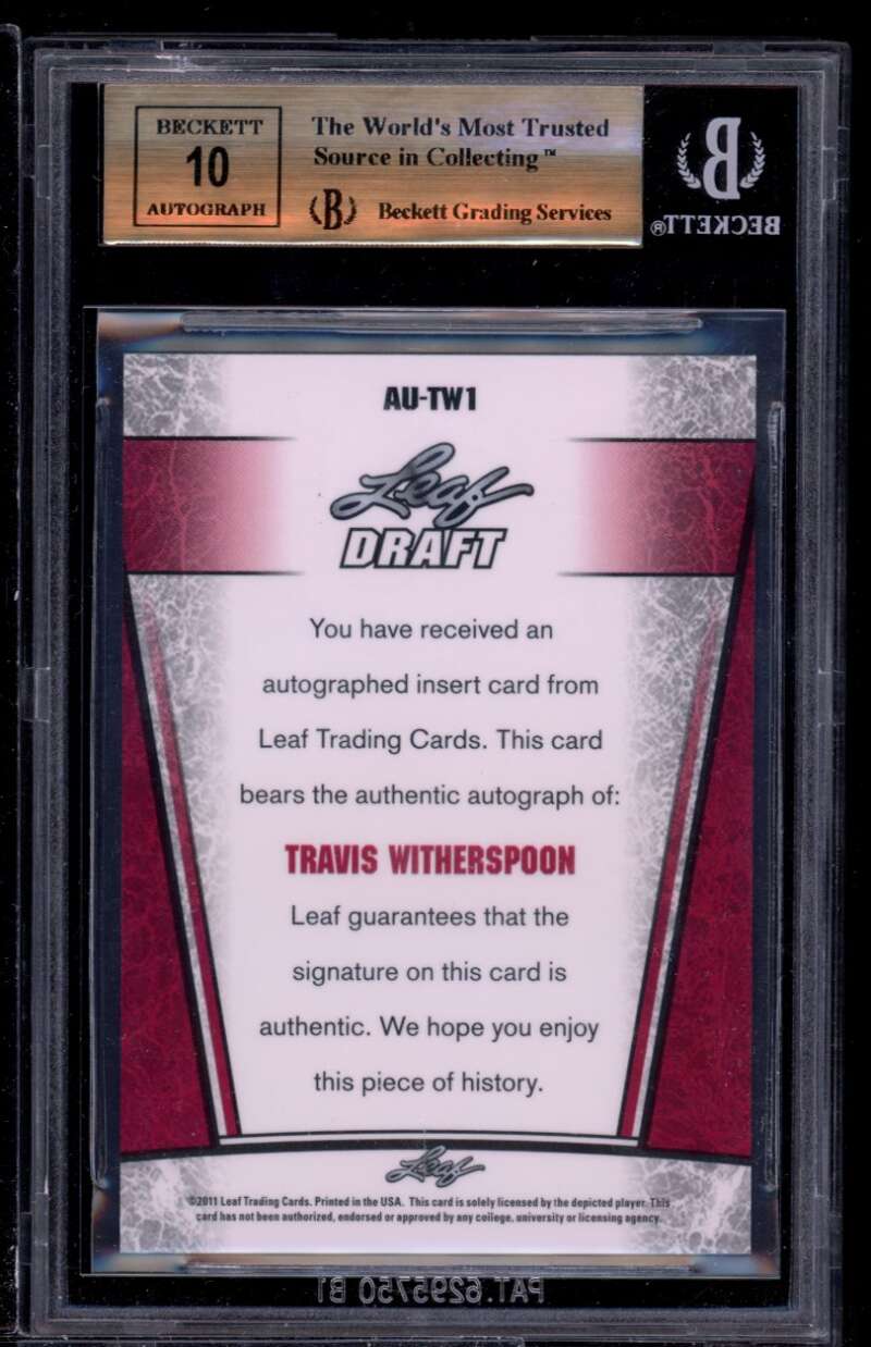 Travis Witherspoon Rookie 2011 Leaf Metal Draft #tw1 BGS 9.5 (9.5 9.5 10 9.5) Image 2