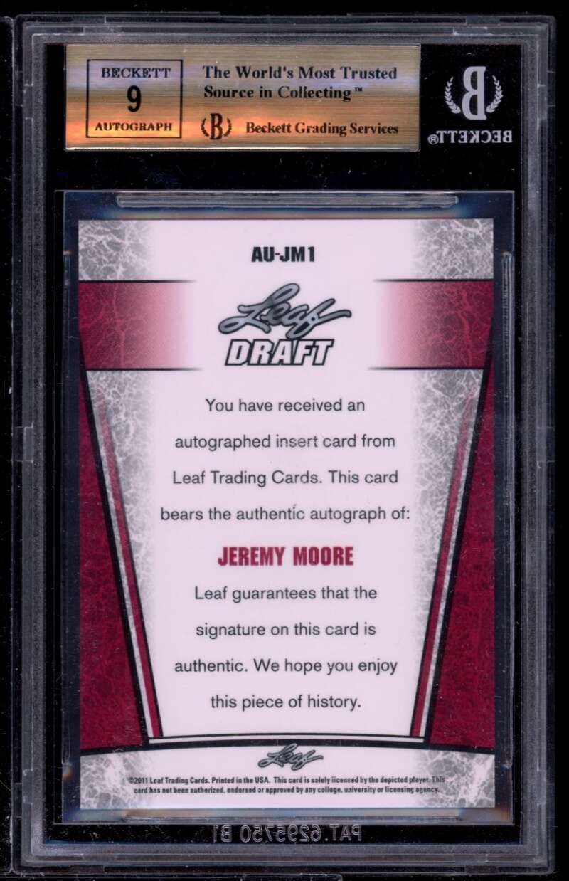 Jeremy Moore Rookie Card 2011 Leaf Metal Draft #jm1 BGS 9.5 (9.5 9 9.5 9.5) Image 2