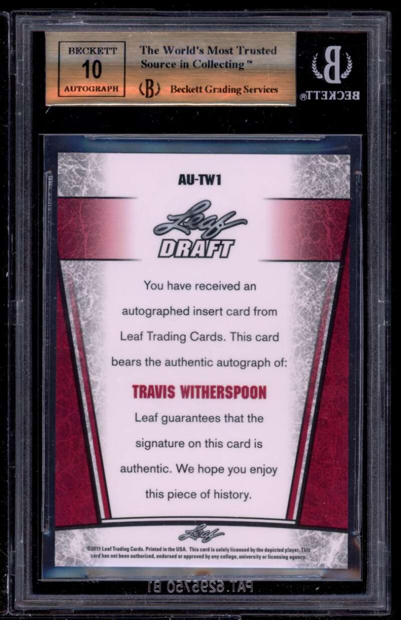 Travis Witherspoon Rookie 2011 Leaf Metal Draft #tw1 BGS 9.5 (10 9.5 9.5 9.5) Image 2