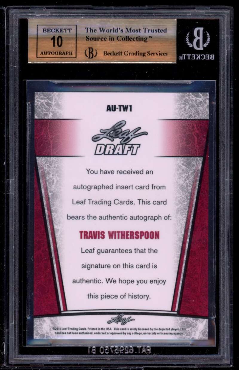 Travis Witherspoon Rookie 2011 Leaf Metal Draft #tw1 BGS 9.5 (10 9.5 9.5 9.5) Image 2