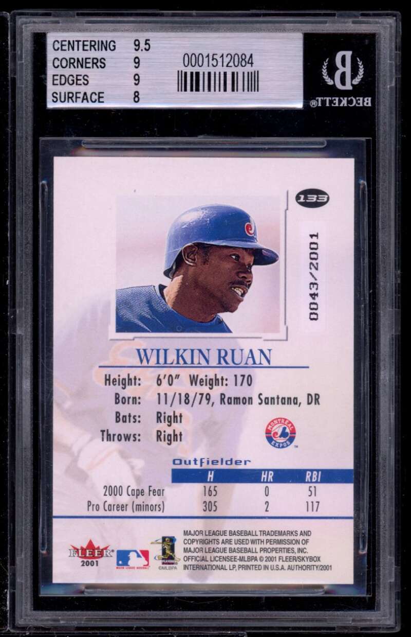 Wilkin Ruan Rookie Card 2001 Fleer Authority #133 BGS 8.5 (9.5 9 9 9) Image 2