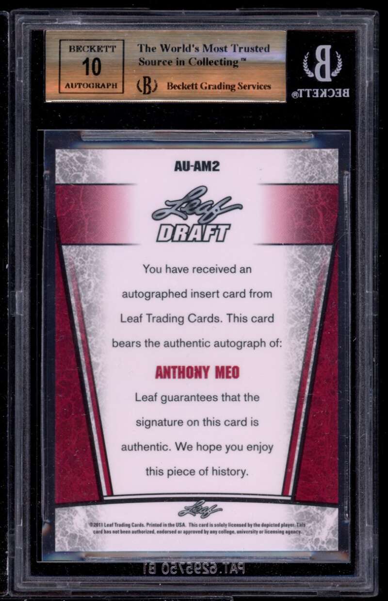 Anthony Meo Rookie Card 2011 Leaf Metal Draft #am2 BGS 9.5 (9.5 9.5 9.5 10) Image 2