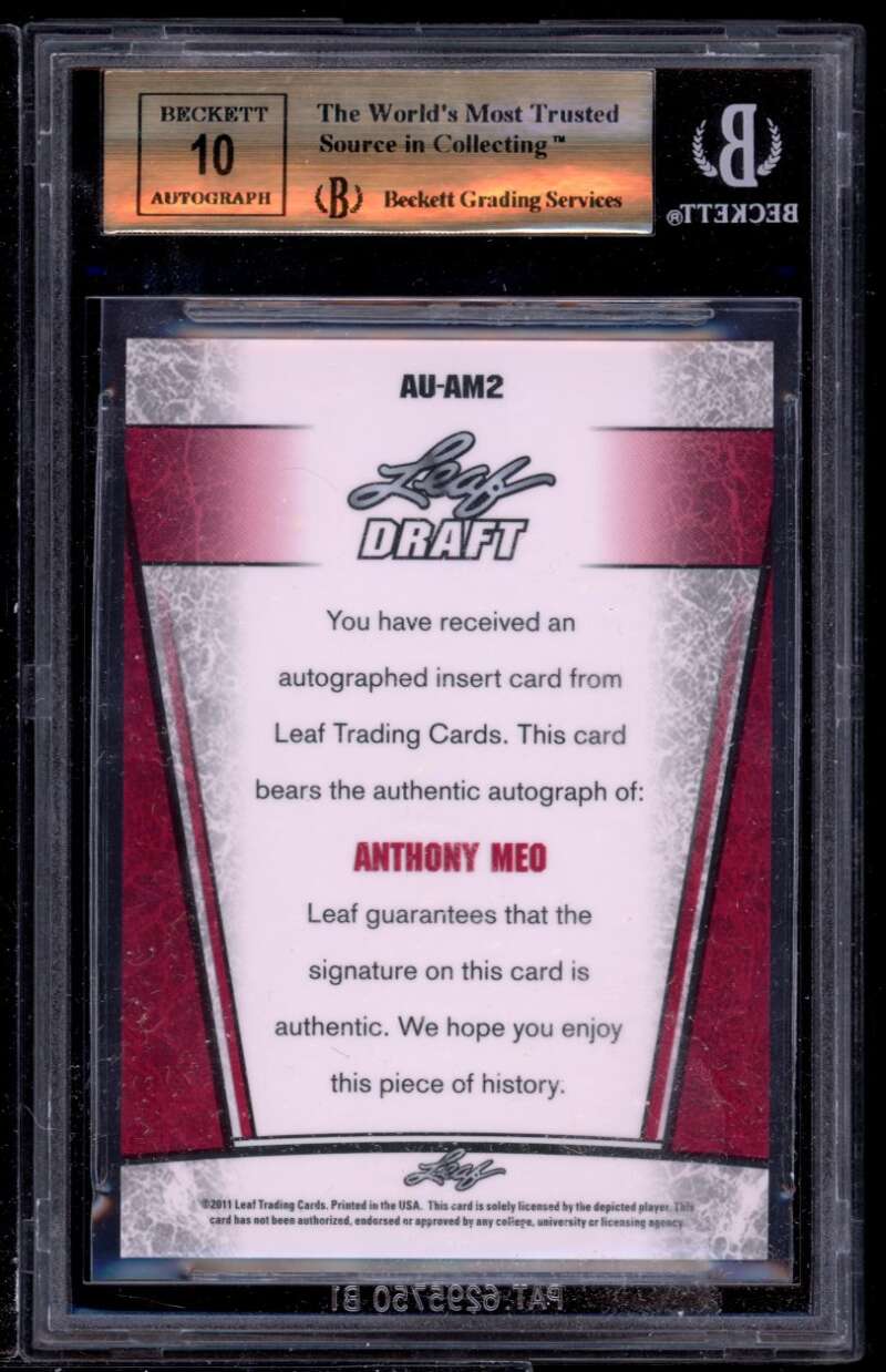 Anthony Meo Rookie Card 2011 Leaf Metal Draft #am2 BGS 9.5 (9.5 9.5 10 9.5) Image 2