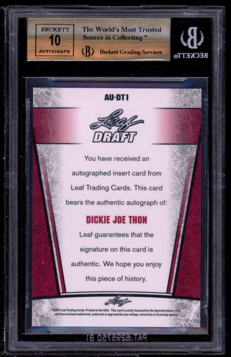 Dickey Joe Thon Rookie Card 2011 Leaf Draft #dt1 BGS 9.5 (10 9 9.5 9.5) Image 2