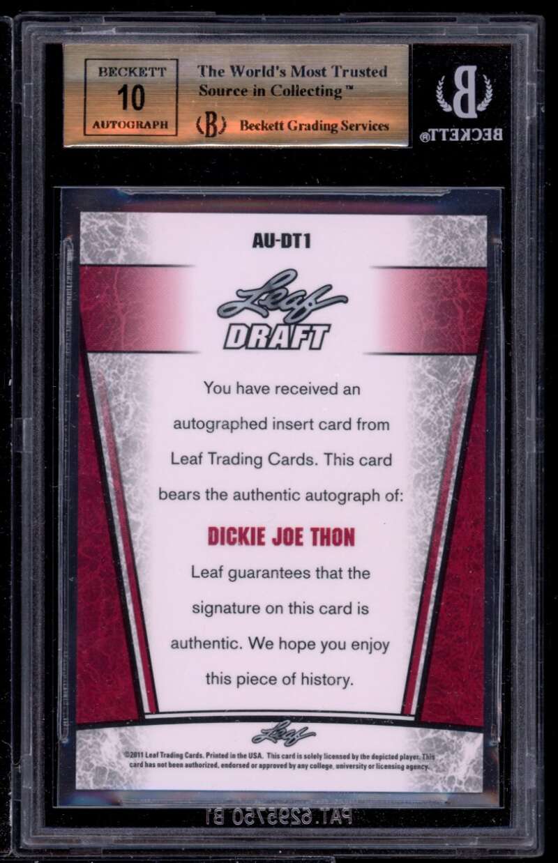 Dickey Joe Thon Rookie Card 2011 Leaf Draft #dt1 BGS 9.5 (9.5 9.5 9.5 10) Image 2