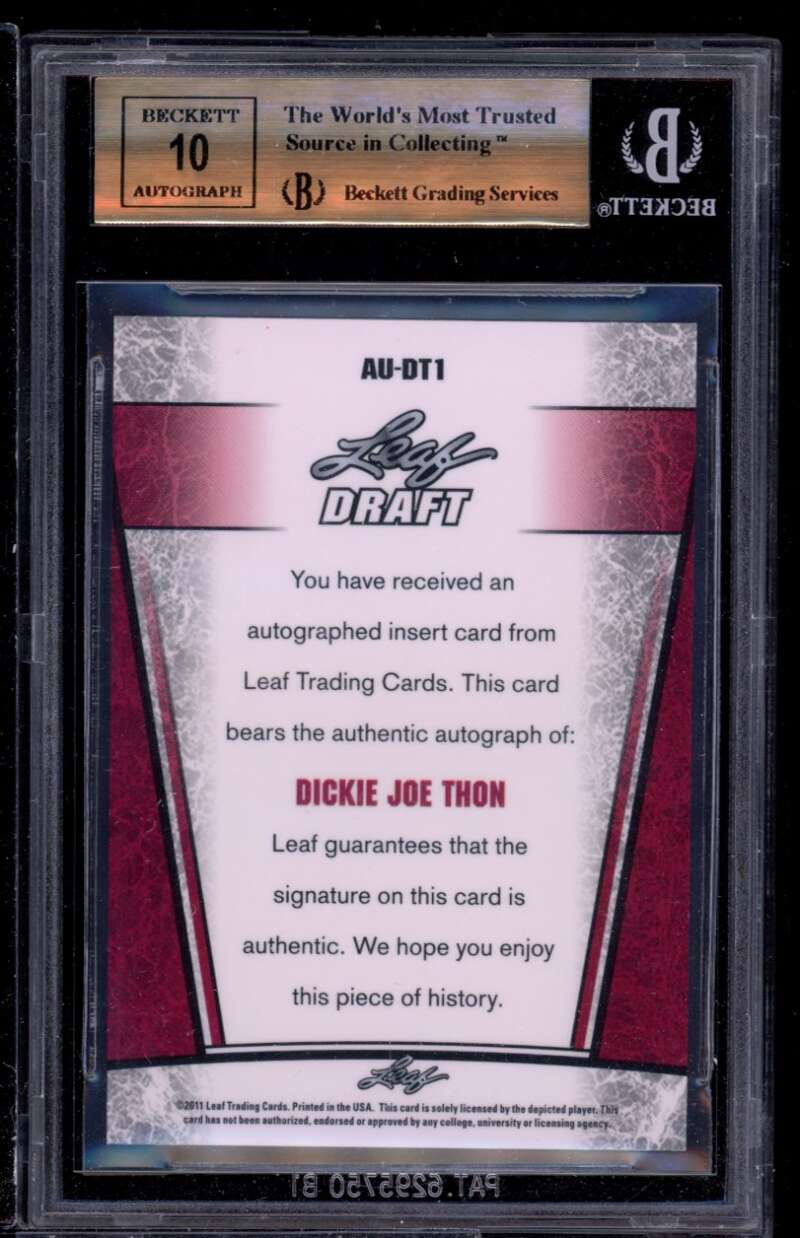 Dickey Joe Thon Rookie Card 2011 Leaf Draft #dt1 BGS 9.5 (9.5 9.5 10 9.5) Image 2