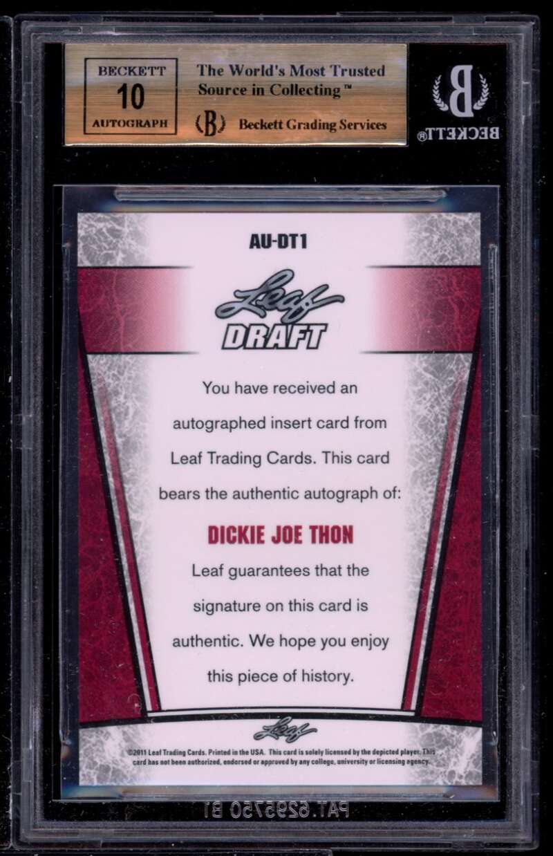 Dickey Joe Thon Rookie Card 2011 Leaf Draft #dt1 BGS 9.5 (9 9.5 10 9.5) Image 2