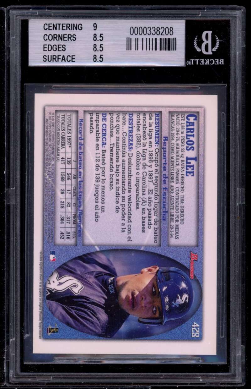 Carlos Lee Rookie Card 1998 Bowman International #428 BGS 8.5 (9 8.5 8.5 8.5) Image 2