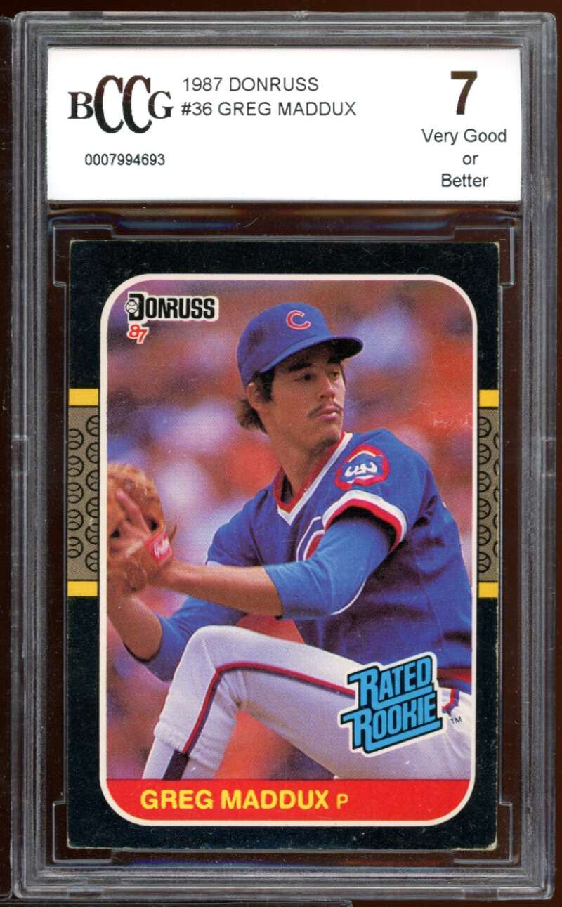 Greg Maddux Rookie Card 1987 Donruss #36 BGS BCCG 7 Image 1