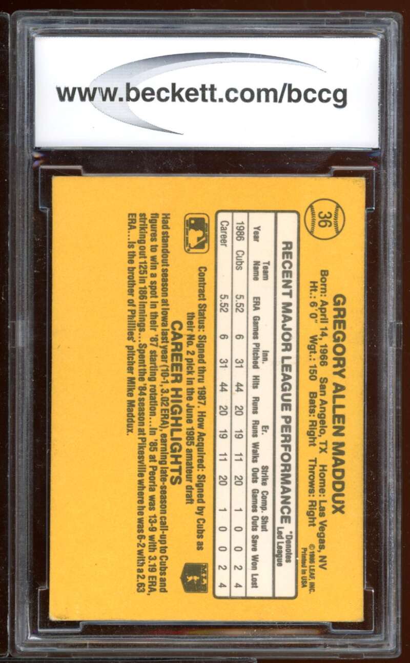 Greg Maddux Rookie Card 1987 Donruss #36 BGS BCCG 7 Image 2