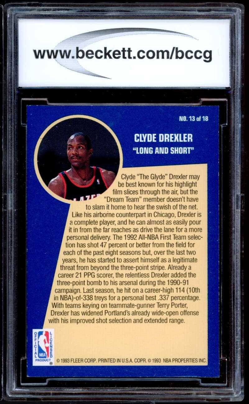 Clyde Drexler Card 1992-93 Fleer Sharpshooters #13 BGS BCCG 8 Image 2