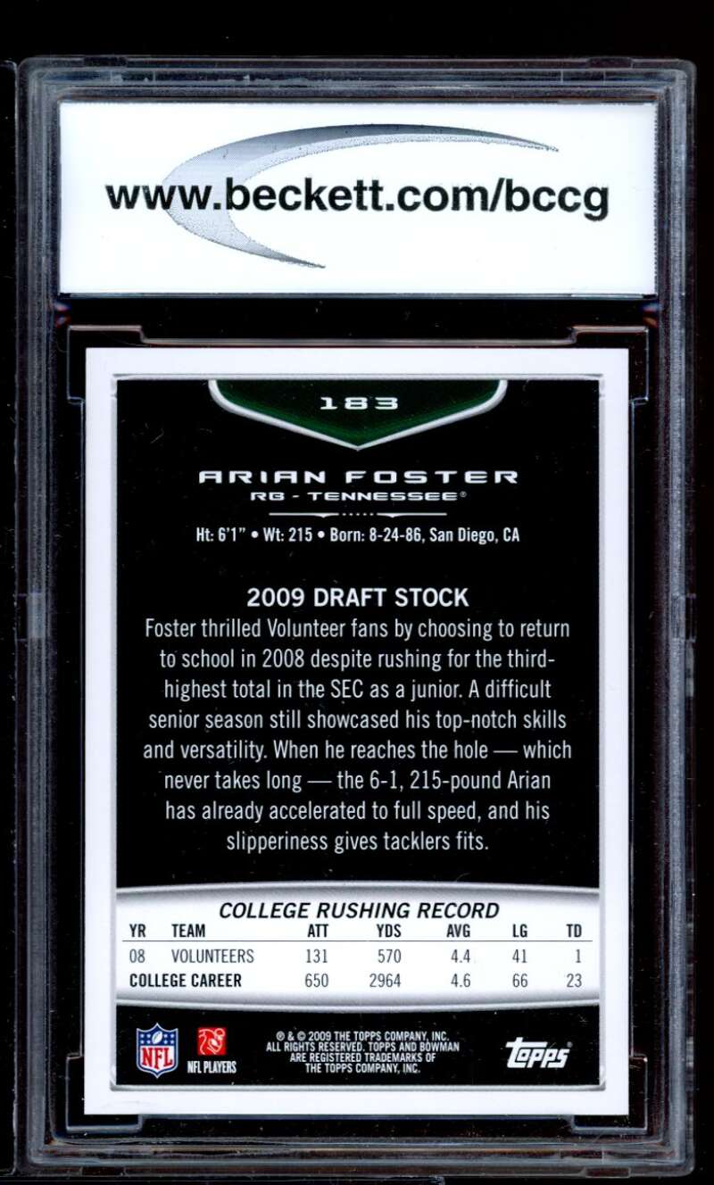 Arian Foster Rookie Card 2009 Bowman Draft #183 BGS BCCG 9 Image 2