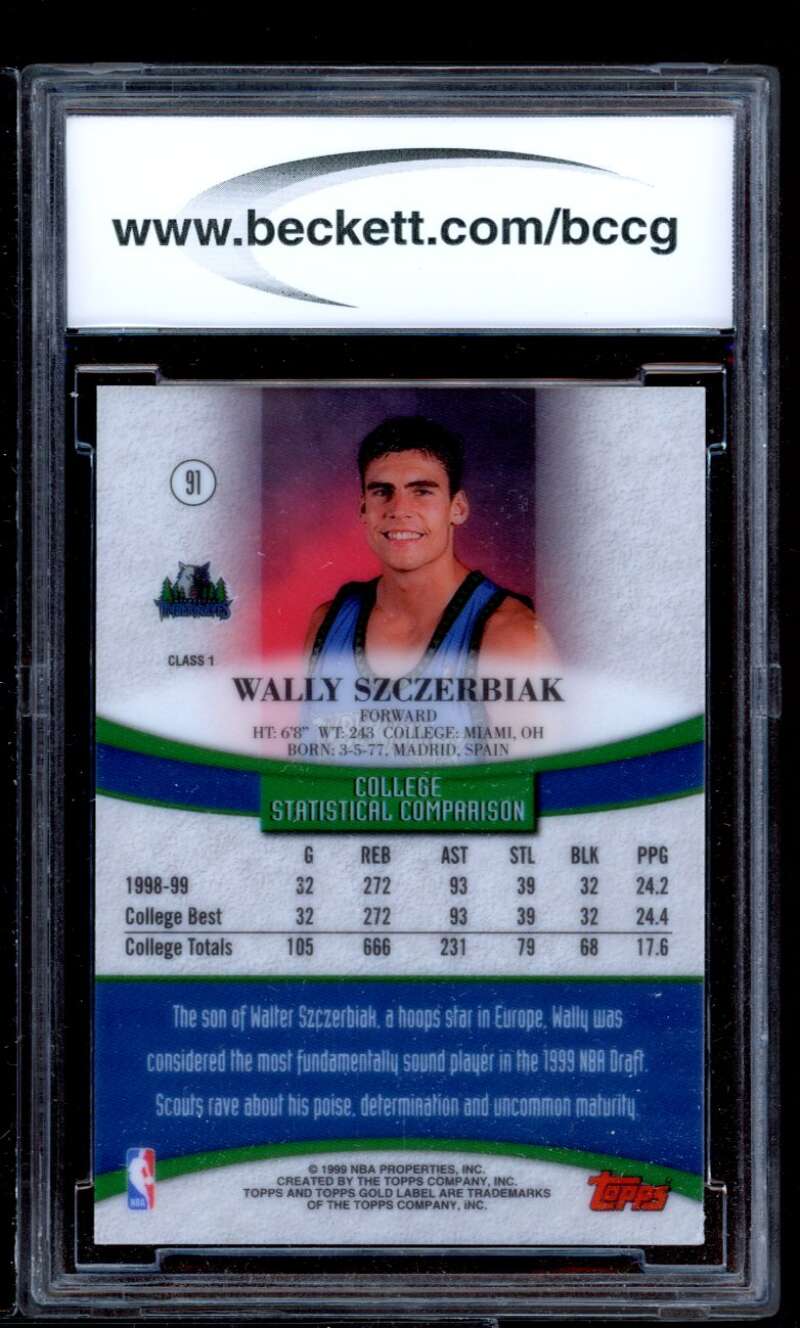 Wally Szczerbiak Rookie Card 1998-99 Topps Gold Label Class 1 #91 BGS BCCG 9 Image 2