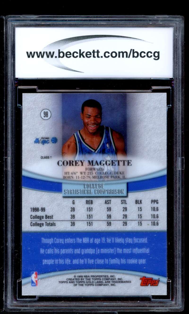 Corey Maggette Rookie Card 1999-00 Topps Gold Label Class 1 #98 BGS BCCG 9 Image 2