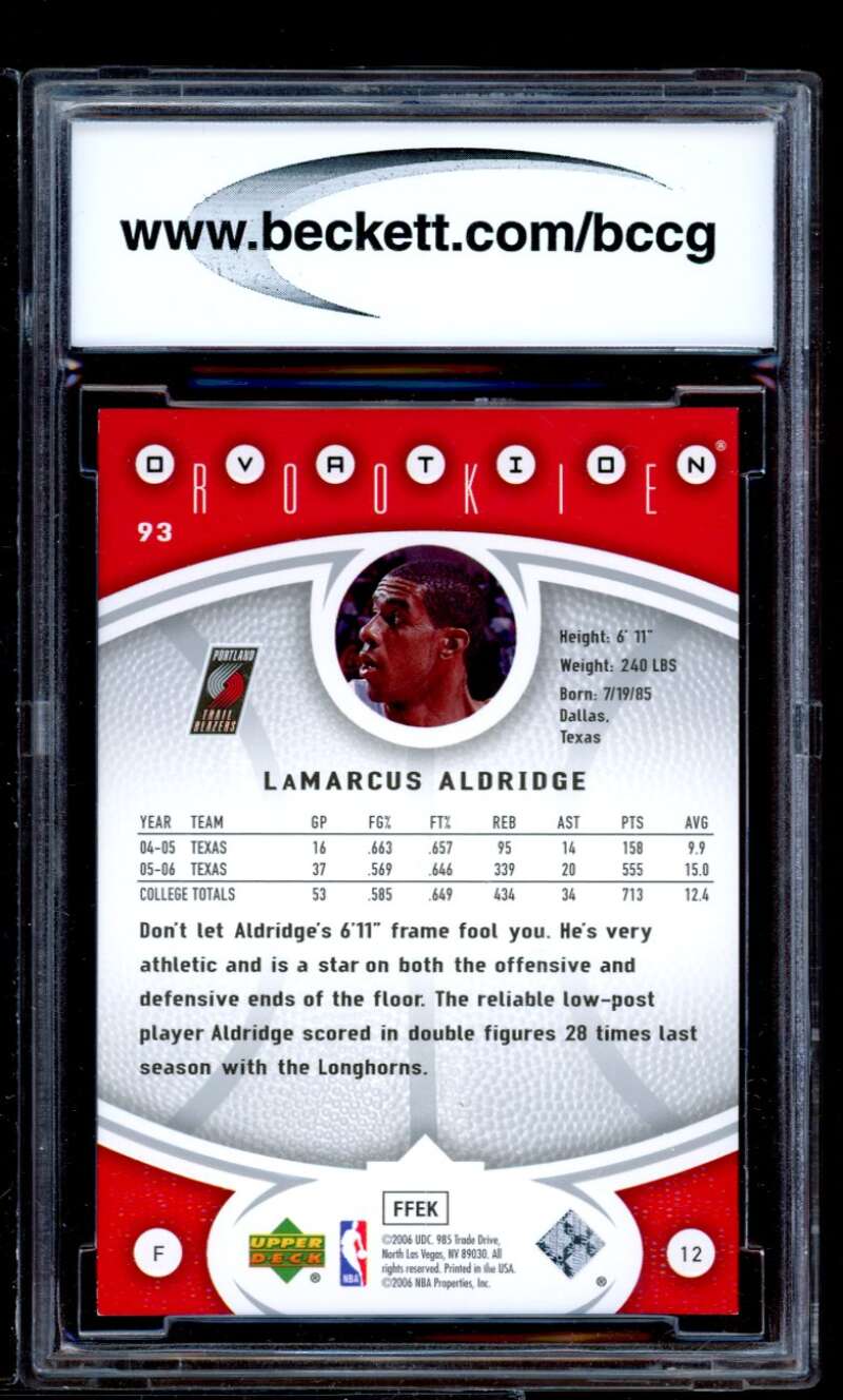 Lamarcus Aldridge Rookie Card 2006-07 Upper Deck Ovation #93 BGS BCCG 9 Image 2
