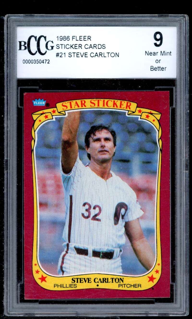 Steve Carlton Card 1986 Fleer Sticker Cards #21 BGS BCCG 9 Image 1