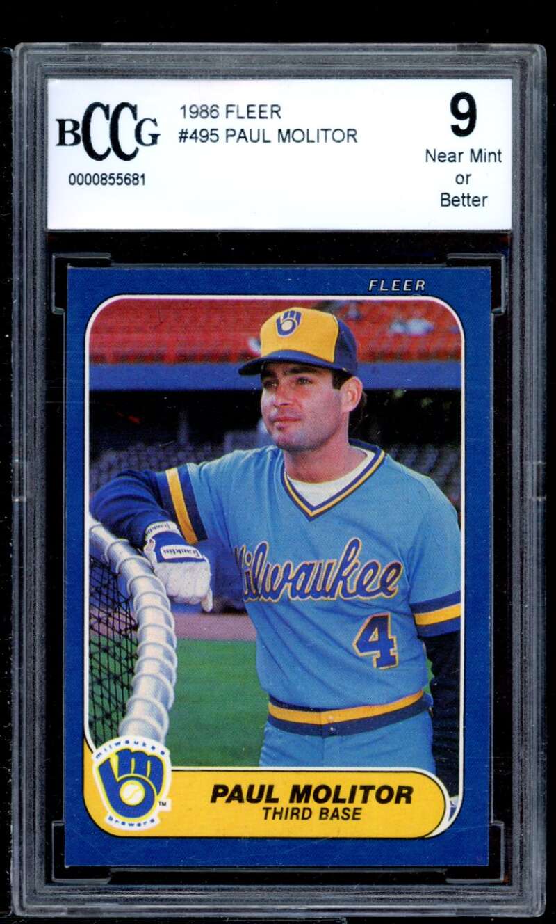 Paul Molitor Card 1986 Fleer #495 BGS BCCG 9 Image 1