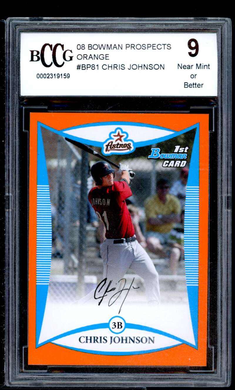 Chris Johnson Rookie Card 2008 Bowman Prospects Orange #Bp81 BGS BCCG 9 Image 1