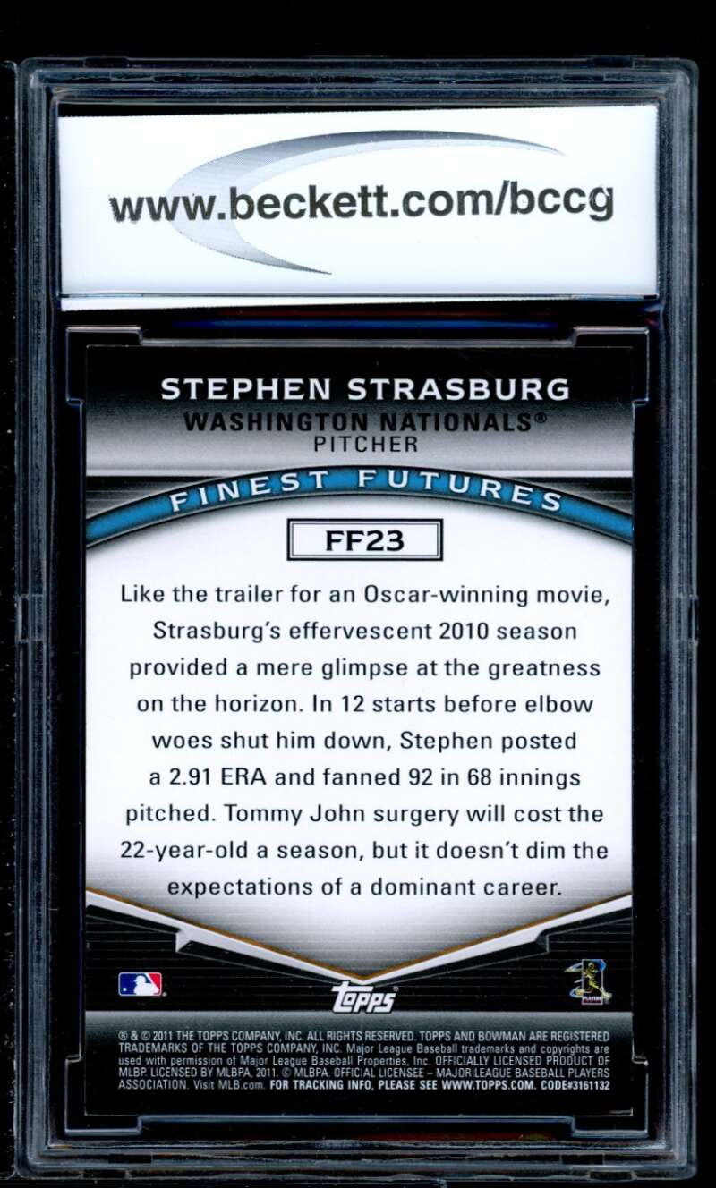 Steven Strasburg Rookie Card 2011 Bowman Finest Futures #Ff23 BGS BCCG 9 Image 2