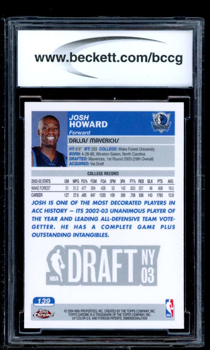 Josh Howard Rookie Card 2003-04 Topps Chrome #139 BGS BCCG 9 Image 2