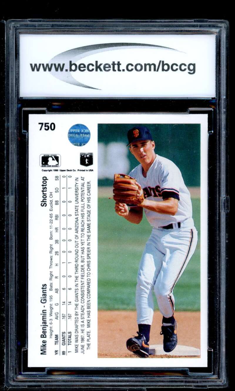 Mike Benjamin Rookie Card 1990 Upper Deck #750 BGS BCCG 9 Image 2