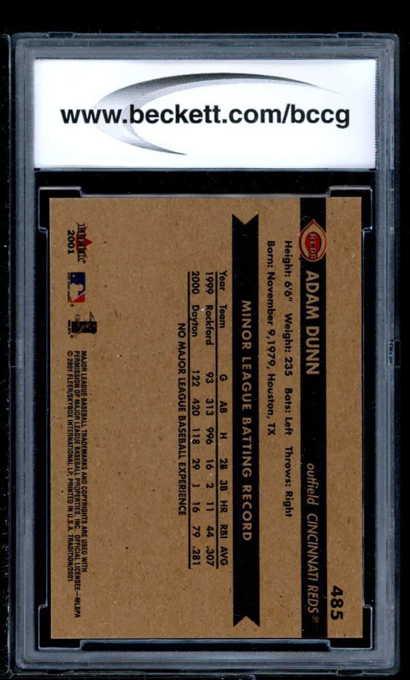 Adam Dunn Card 2001 Fleer #485 BGS BCCG 9 Image 2