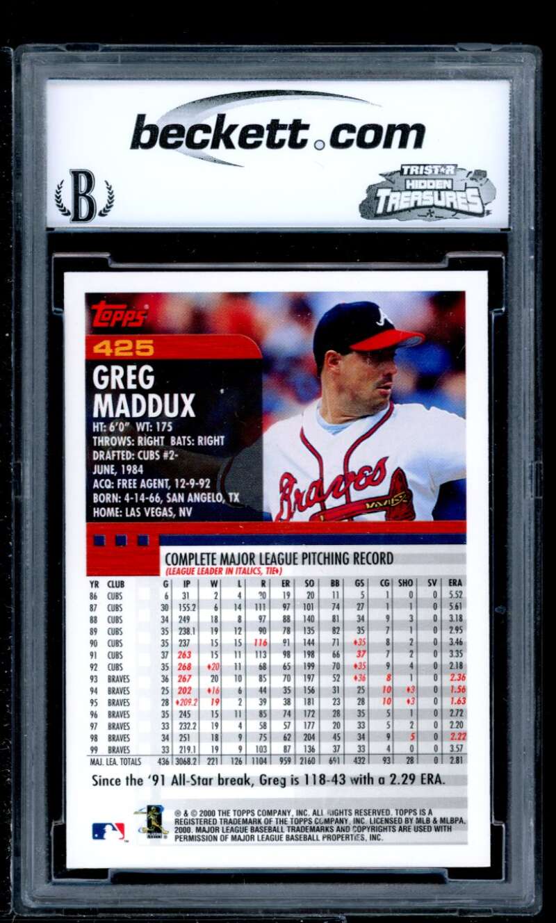 Greg Maddux Card 2000 Topps #425 BGS BCCG 10 Image 2