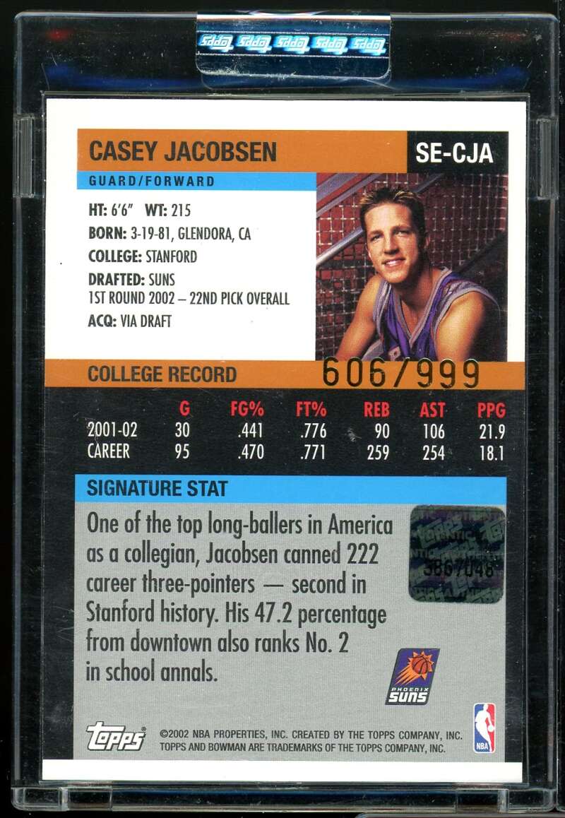 Casey Jacobsen JSY AU Rookie Card 2002-03 Bowman Signature Edition #SECJA Image 2