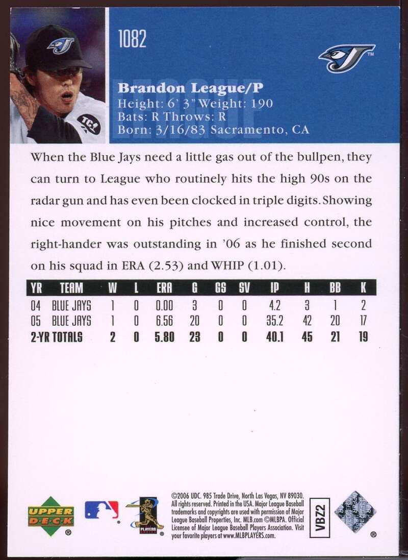 Brandon League Card 2006 Upper Deck Gold #1082 Image 2