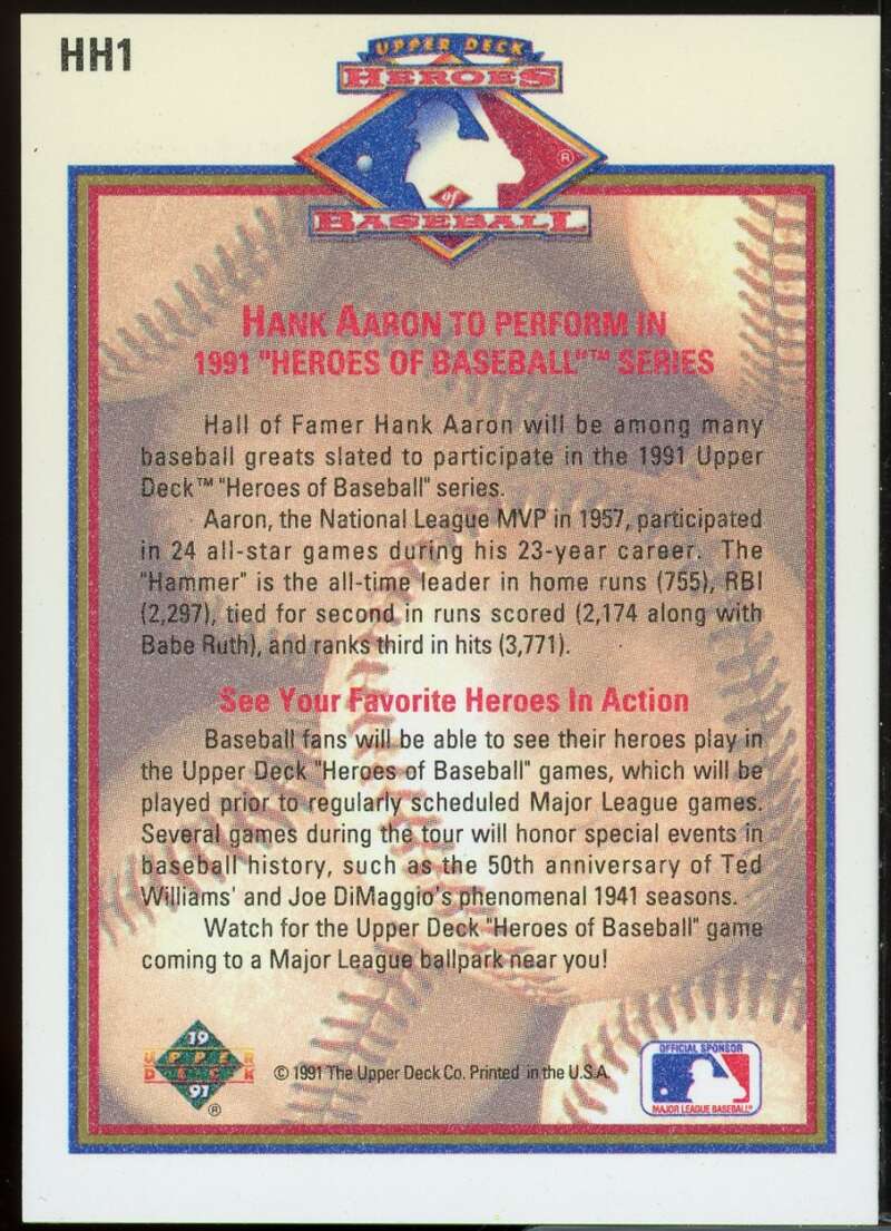 Hank Aaron Hologram Card 1991 Upper Deck #HH1 Image 2