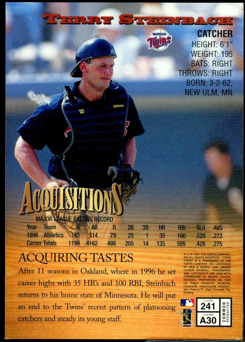 Terry Steinbach B Card 1997 Finest Refractors #241 Image 2